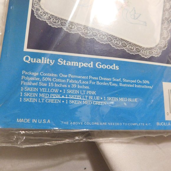 Bucilla Cross Stitch Kit Dresser Scarf Love Birds Special Edition - Picture 5 of 5